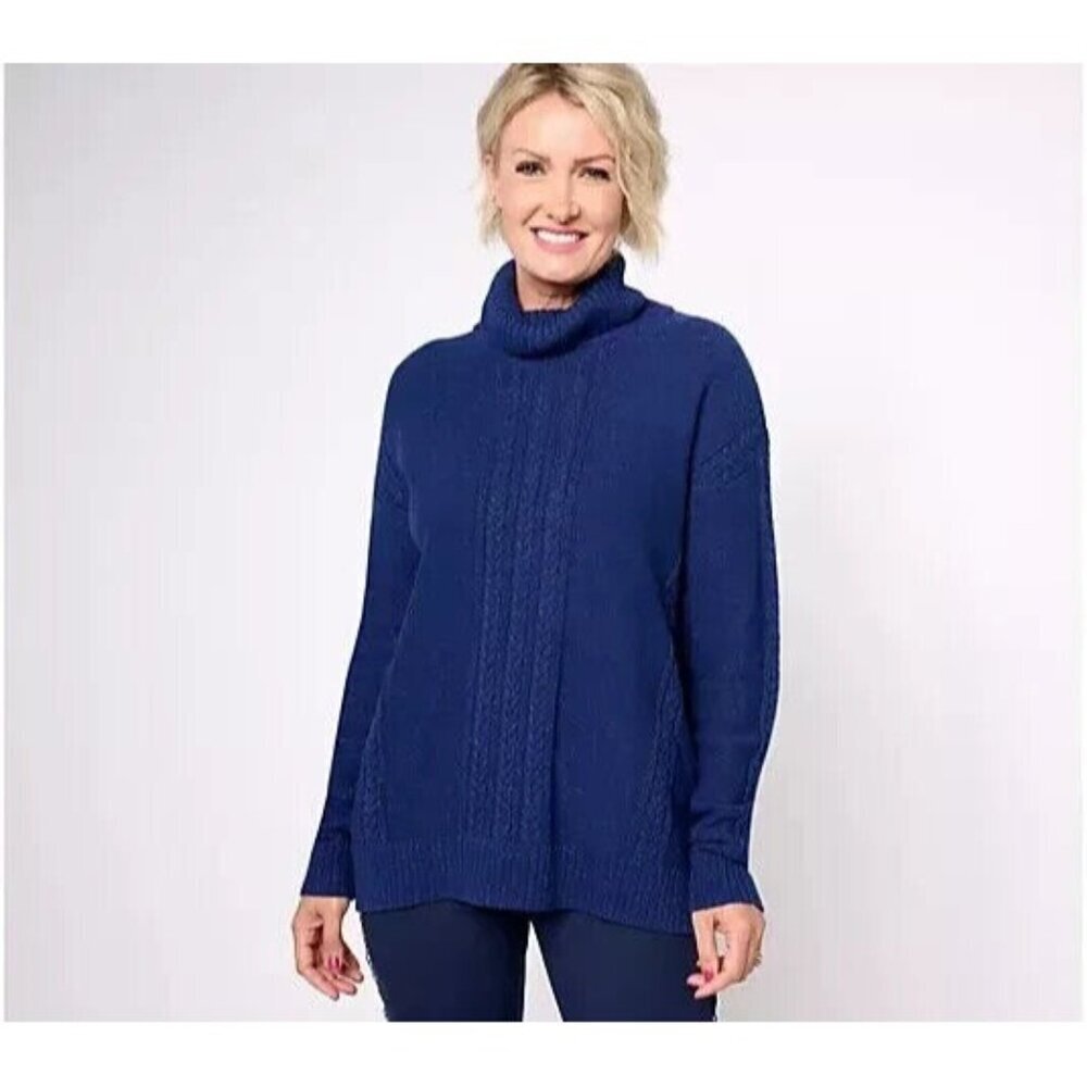 Isaac Mizrahi Live! Cable Stitch Turtleneck Sweater Galaxy Blue Size 2X A648504